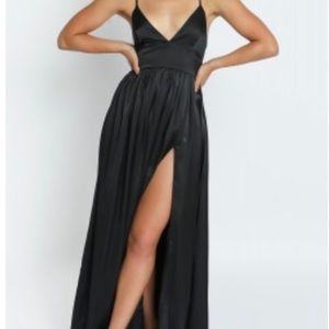 Showpo “i want the world to know” formal satin maxi dress in black.